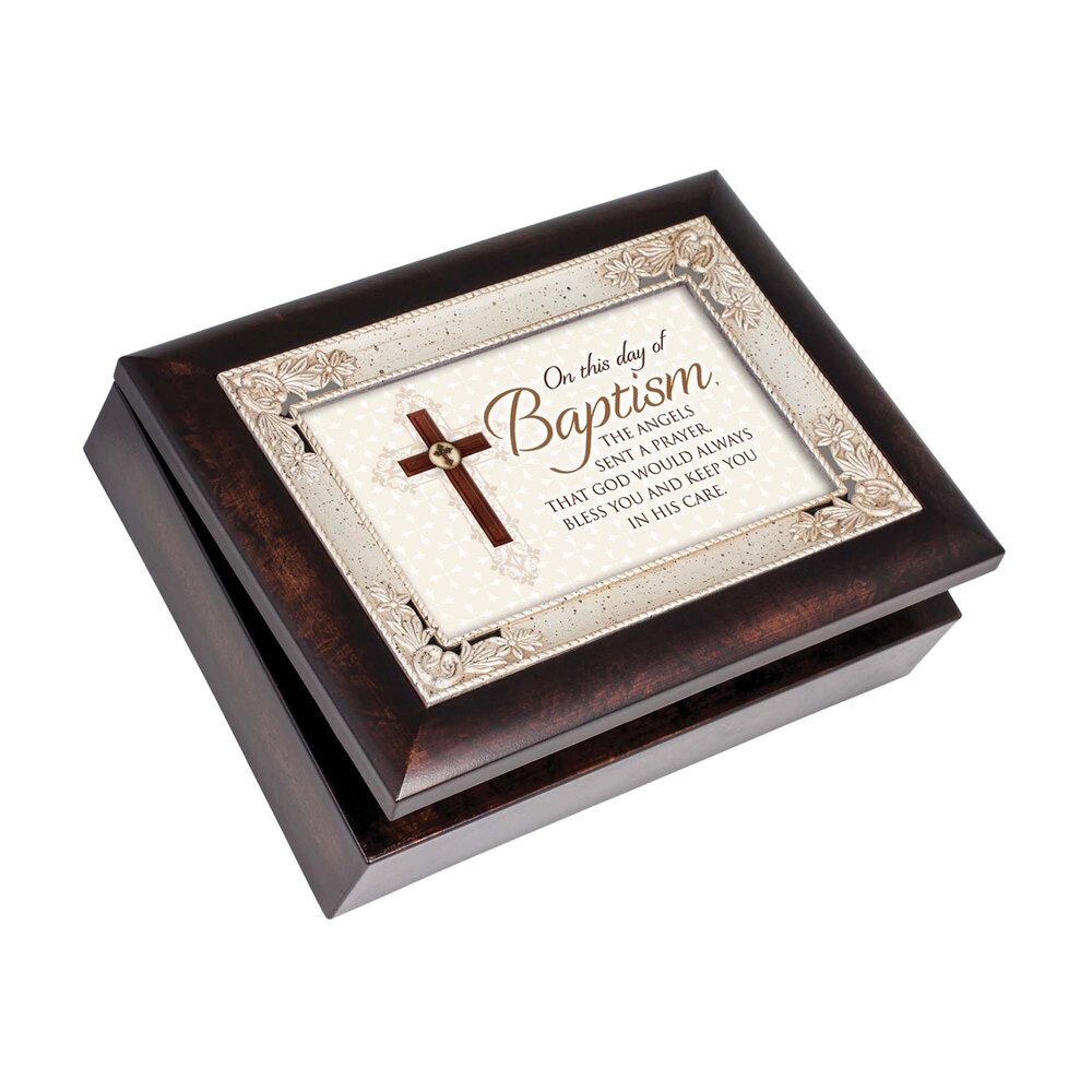 1175 Day of Baptism Sent Prayer Cross Burlwood Inlay Italian Style Music
